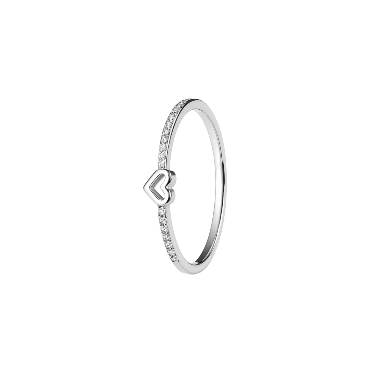 925 Sterling Silver Minimal Heart Crystal Band Ring