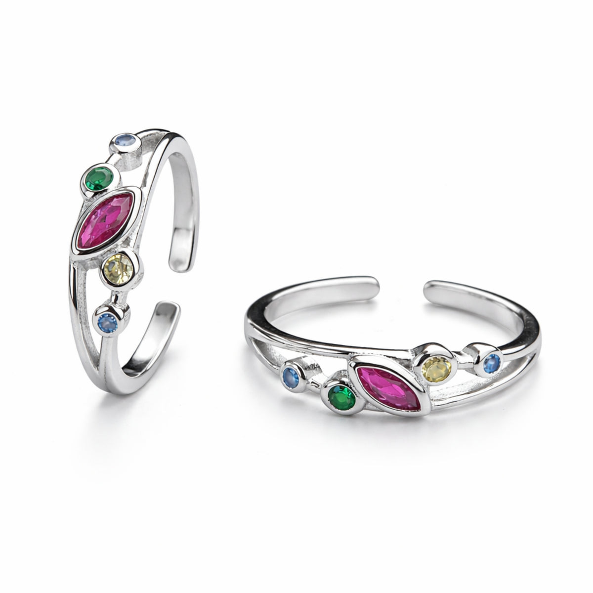 925 Sterling Silver Pink Marquise Multicolor Crystal Adjustable Ring