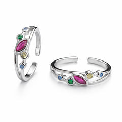 925 Sterling Silver Pink Marquise Multicolor Crystal Adjustable Ring