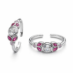 925 Sterling Silver Crystal Center Ruby Design Adjustable Ring