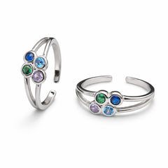925 Silver Multicolor Stone Adjustable Ring