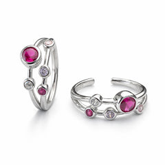 925 Sterling Silver Pink Stone Multi Crystal Adjustable Ring