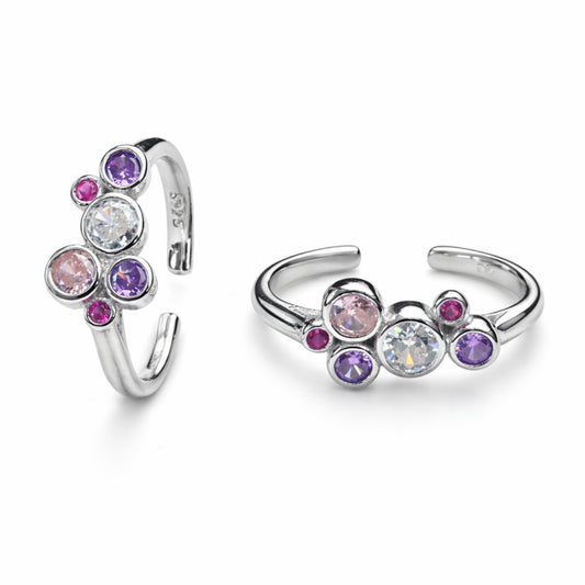 925 Sterling Silver Multi Color Stone Adjustable Ring