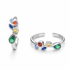 925 Sterling Silver Multi Color Multi Shape Stone Adjustable Ring