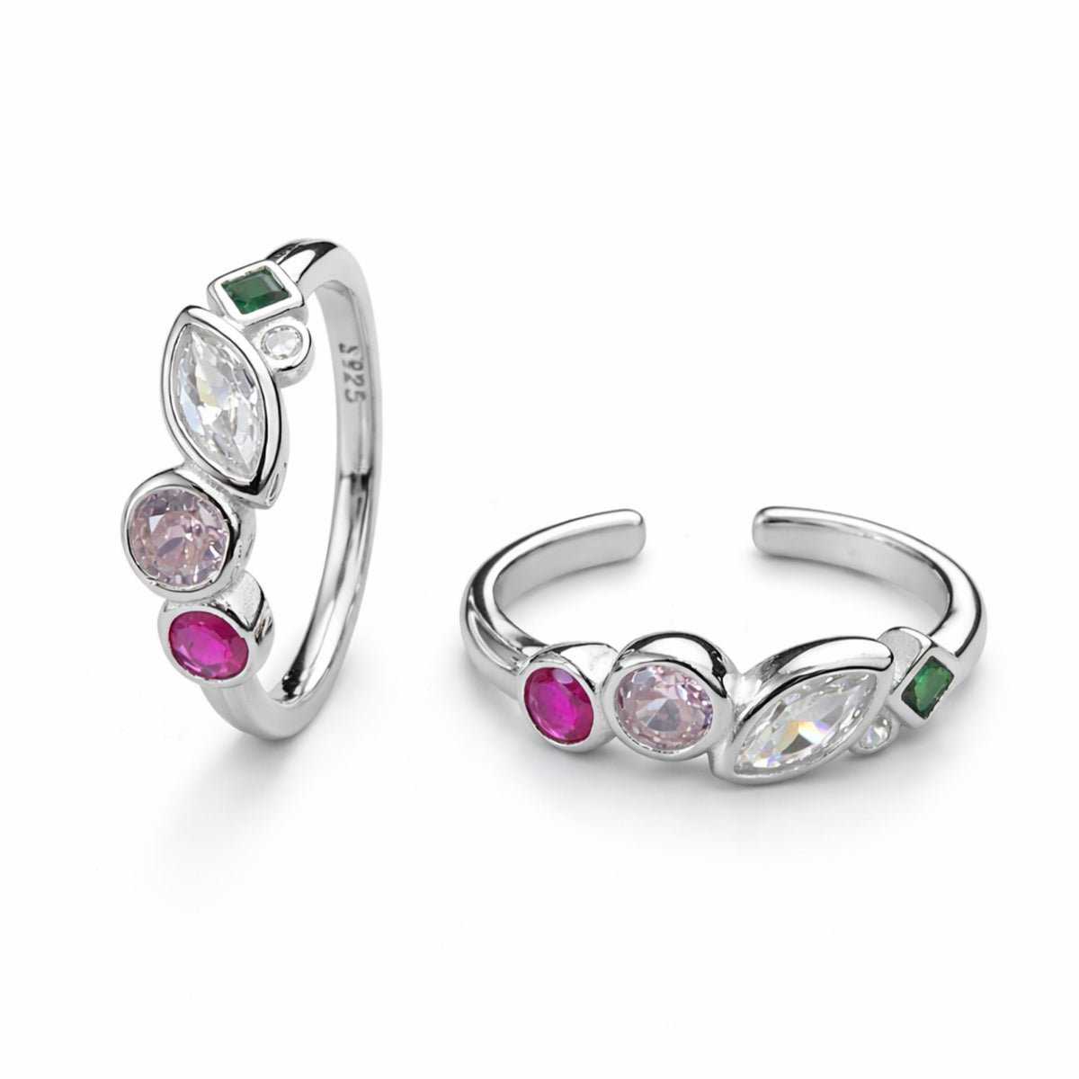 925 Sterling Silver Multi Stone Designer Adjustable Ring