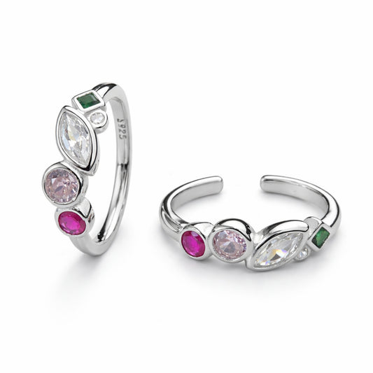 925 Sterling Silver Multi Stone Designer Adjustable Ring
