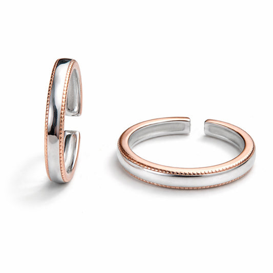 925 Sterling Silver Dual Tone Border Design Adjustable Ring