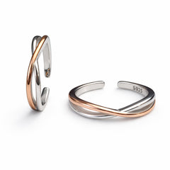 925 Sterling Silver Dual Tone Twist Design Adjustable Ring