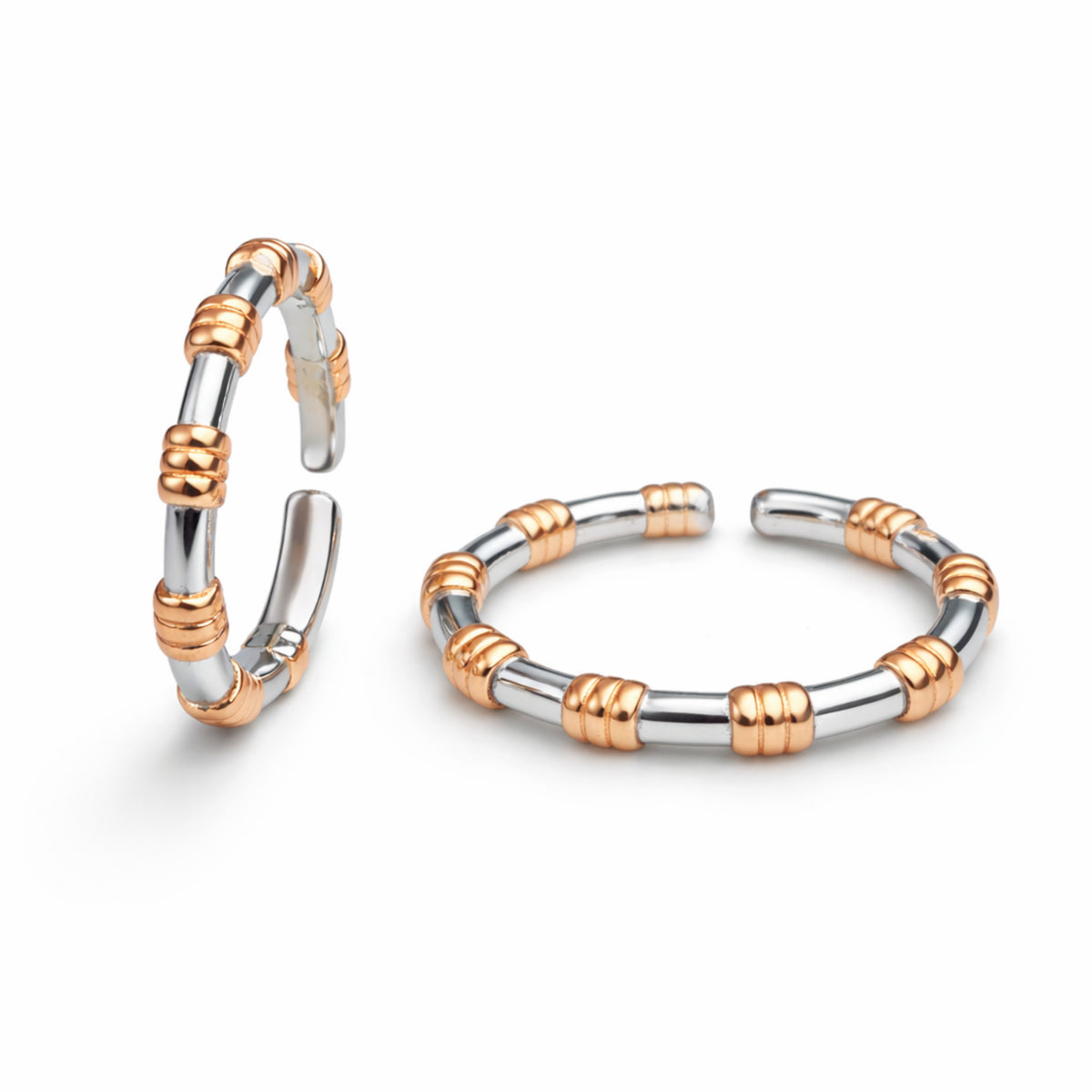 925 Sterling Silver Dual Tone Beaded Design Adjustable Ring