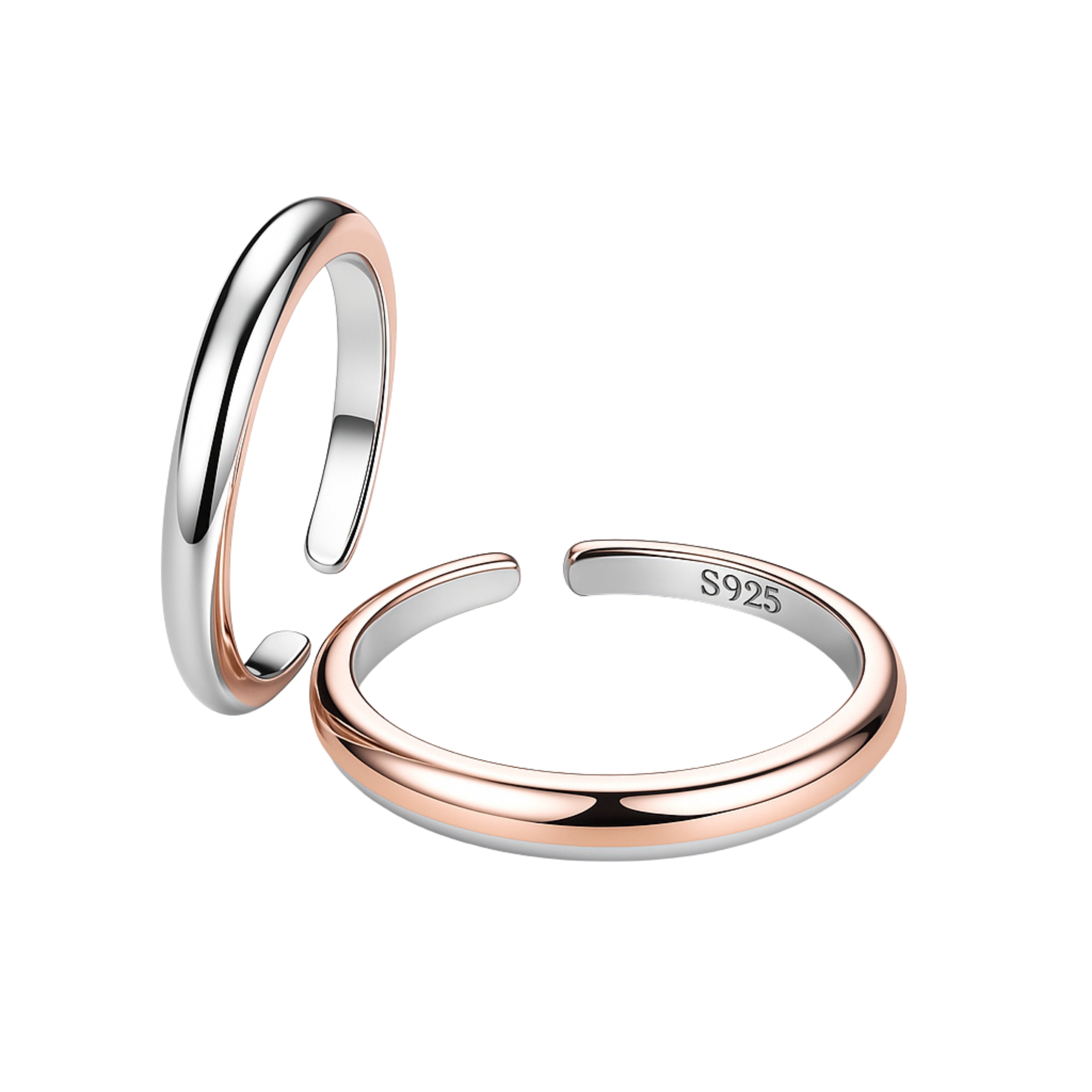 925 Sterling Silver Dual Tone Classic Plain Adjustable Ring
