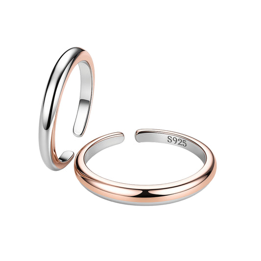 925 Sterling Silver Dual Tone Classic Plain Adjustable Ring