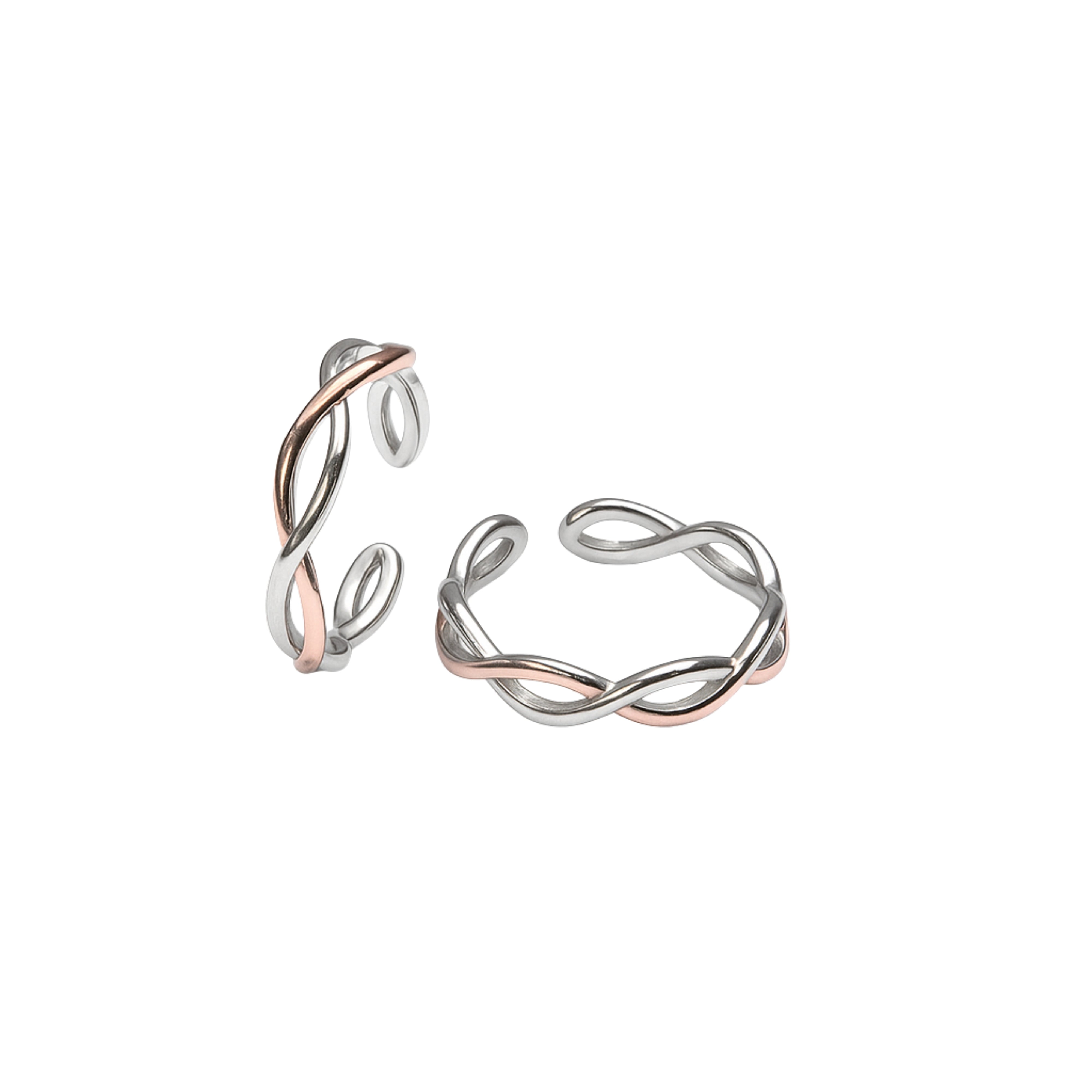 925 Sterling Silver Dual Tone Infinity Twist Adjustable Ring