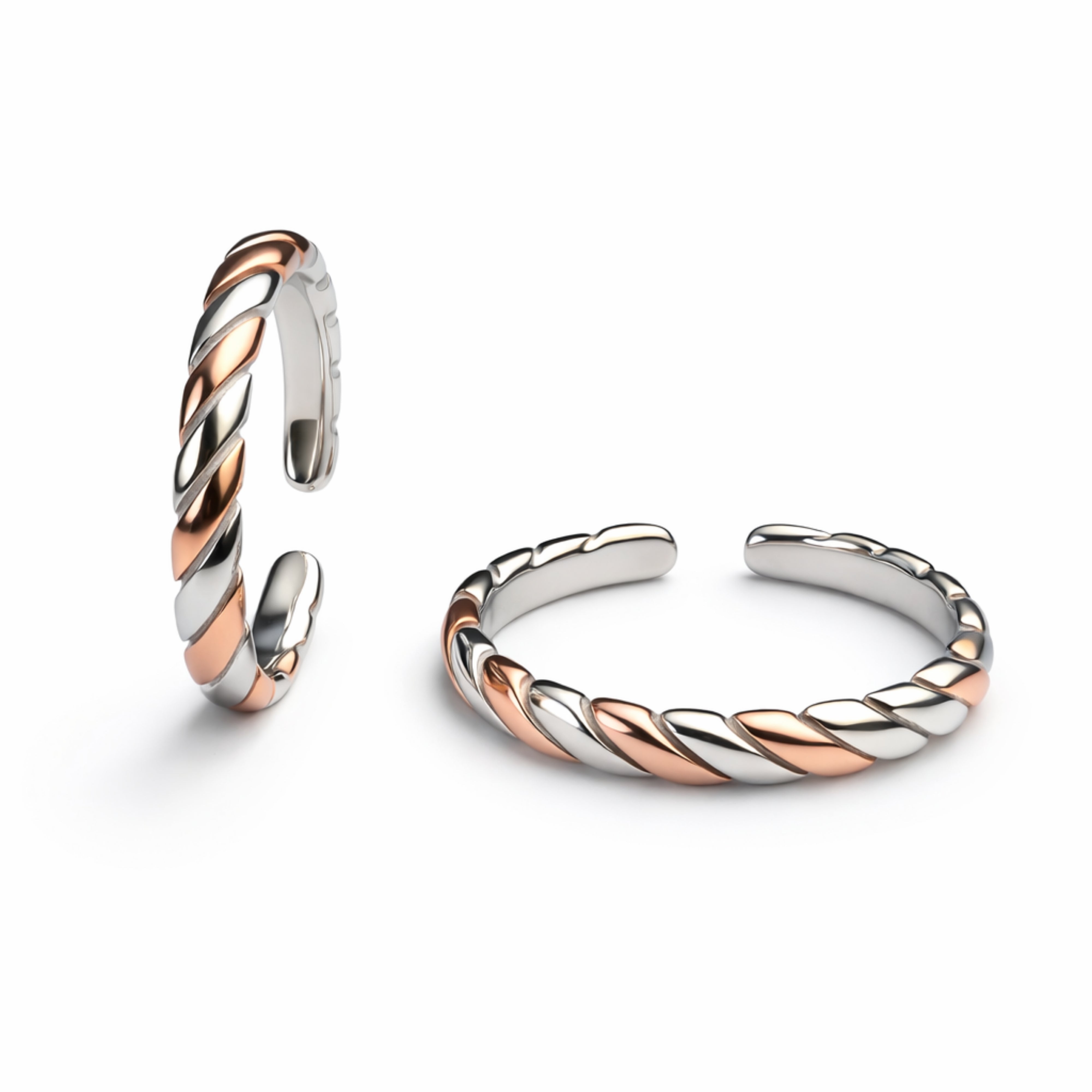 925 Sterling Silver Dual Tone Braided Rope Design Adjustable Ring