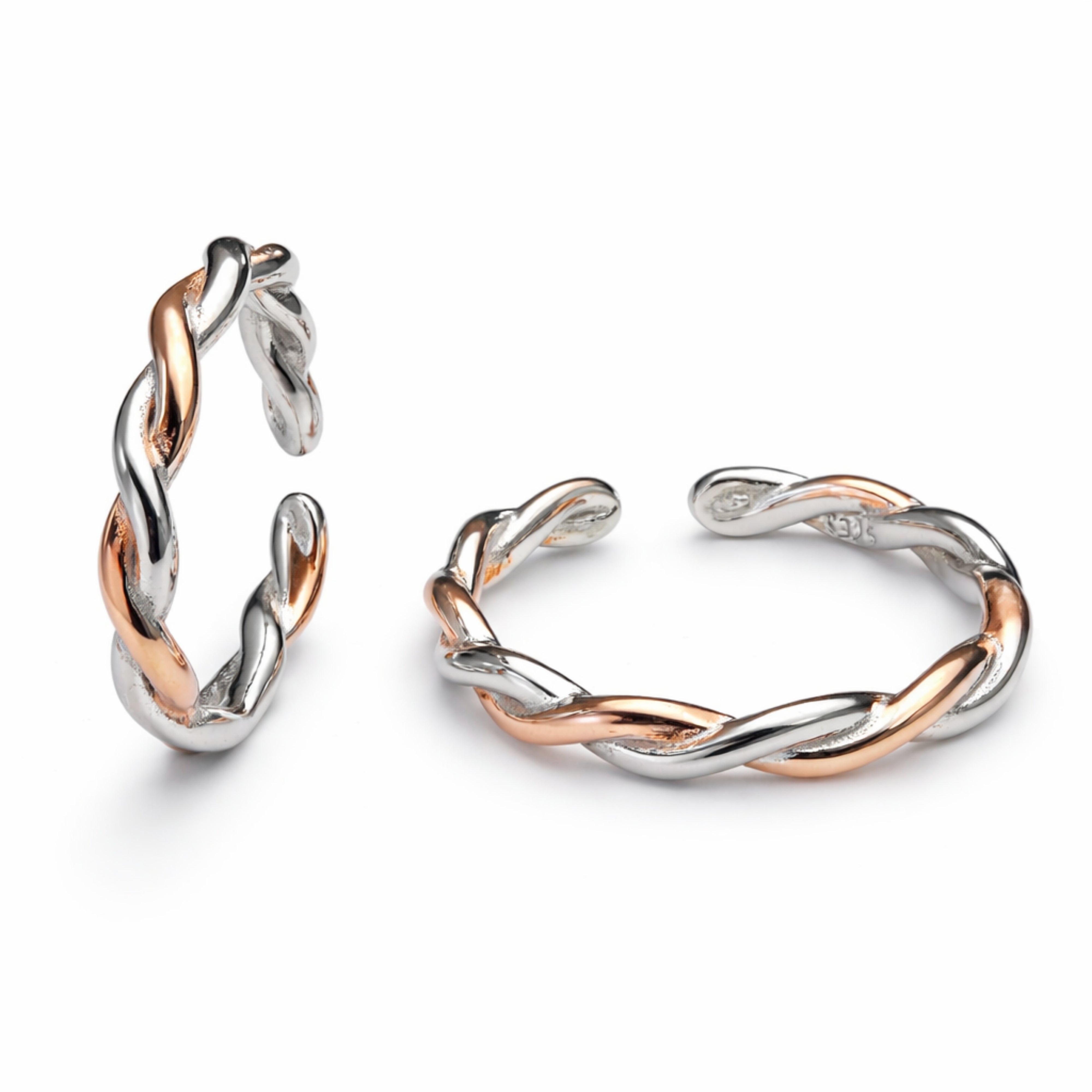 925 Sterling Silver Dual Tone Twisted Rope Design Adjustable Ring