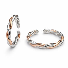 925 Sterling Silver Dual Tone Twisted Rope Design Adjustable Ring