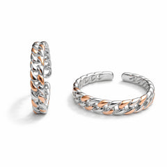 925 Sterling Silver Dual Tone Chain Link Design Adjustable Ring