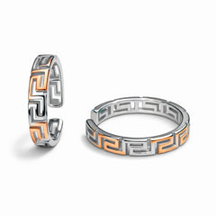 925 Sterling Silver Dual Tone Greek Key Pattern Adjustable Ring