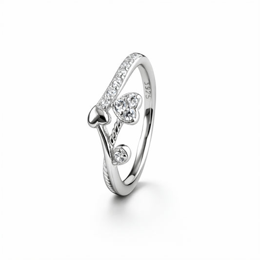 925 Sterling Silver Heart Vine Crystal Ring