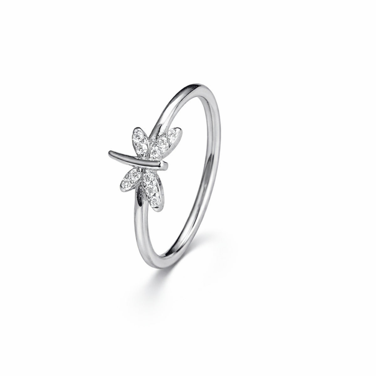 925 Sterling Silver Dragonfly Ring with Crystal Stones for Women