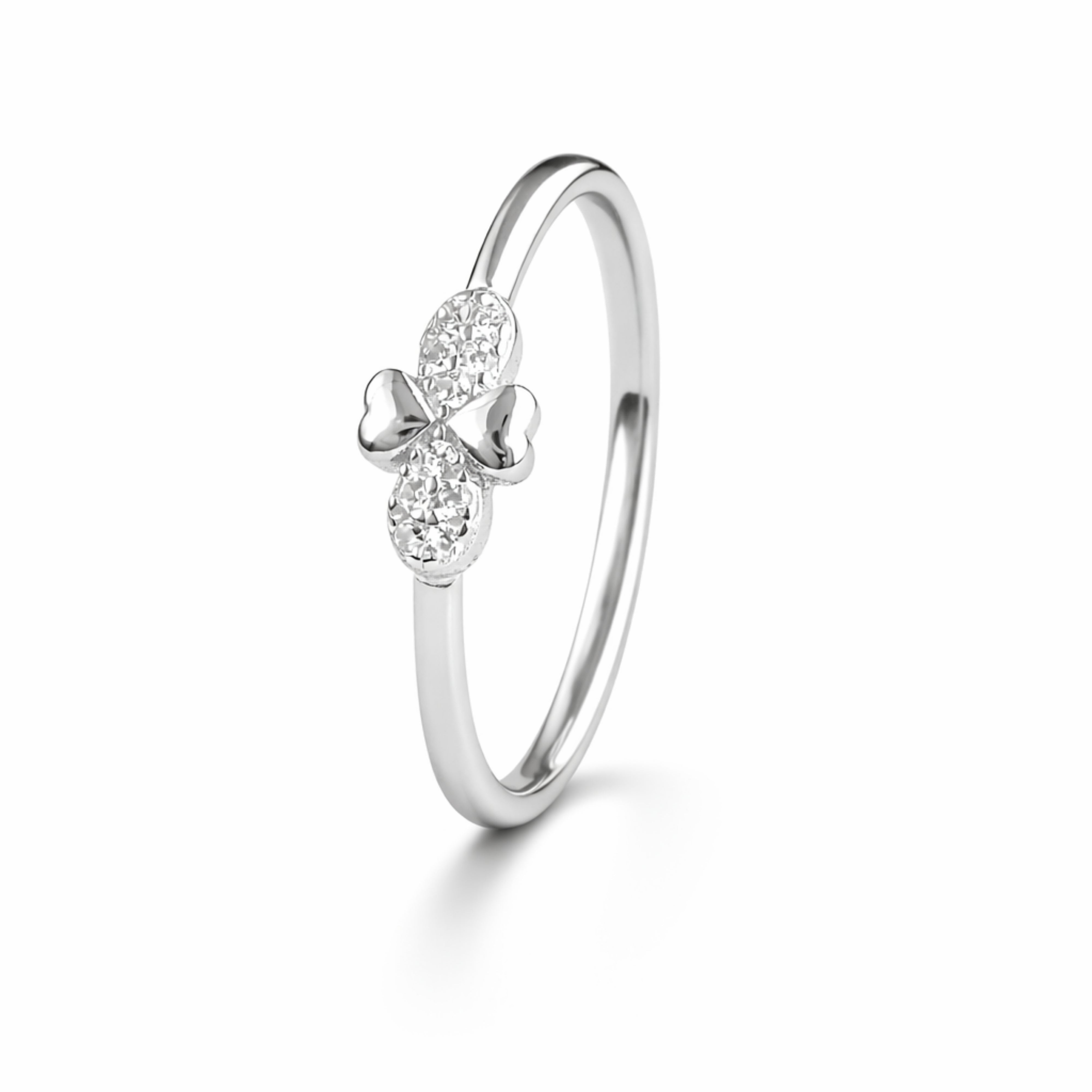 925 Sterling Silver Butterfly Bow Ring with Crystal Stones for Women