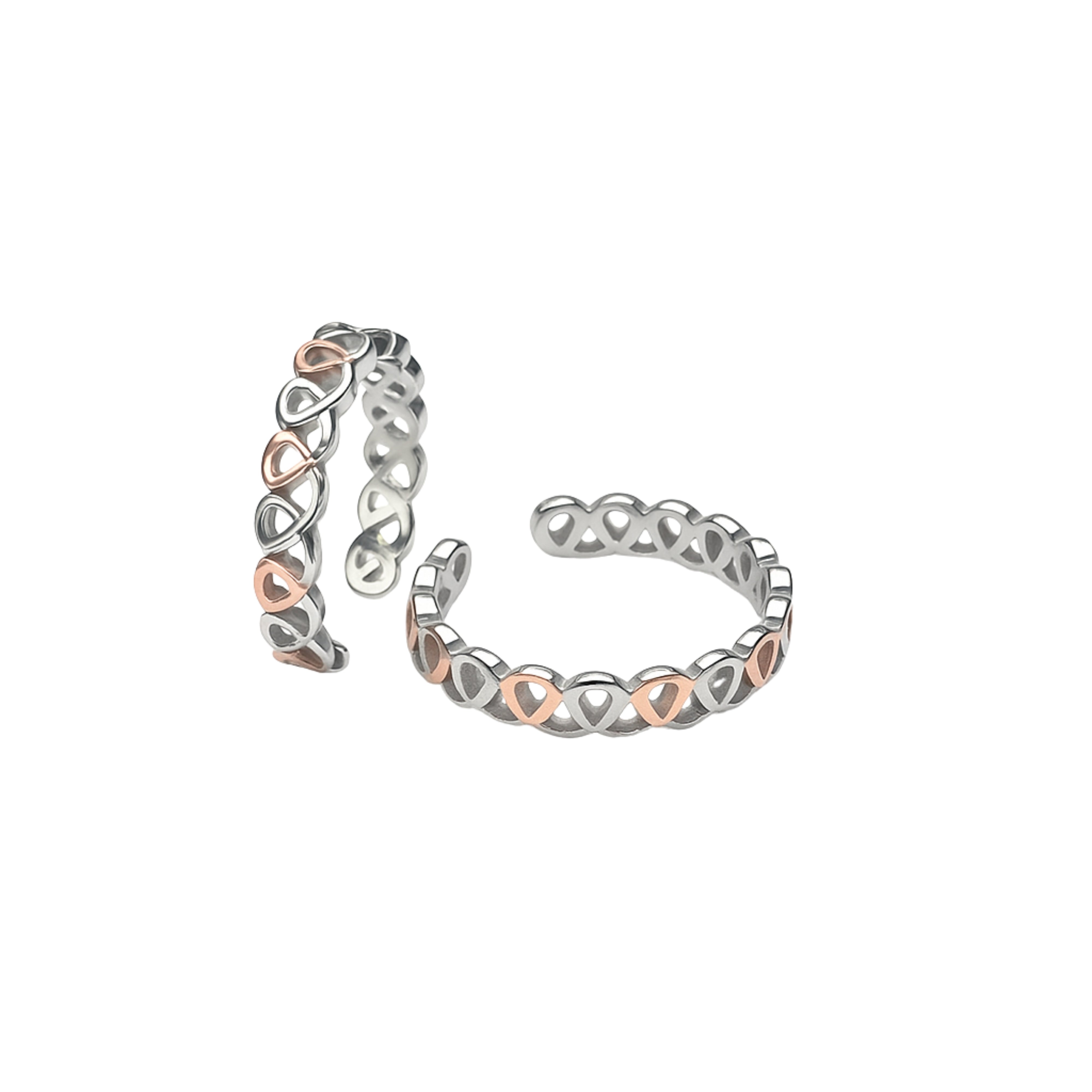 925 Sterling Silver Dual Tone Heart Pattern Adjustable Ring