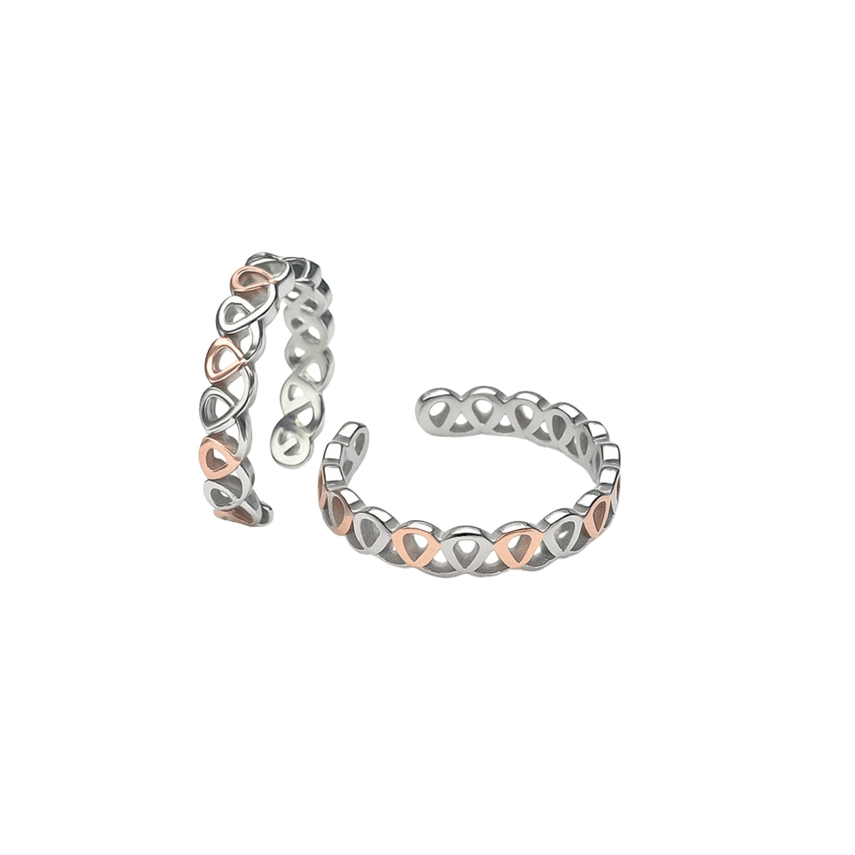925 Sterling Silver Dual Tone Heart Pattern Adjustable Ring