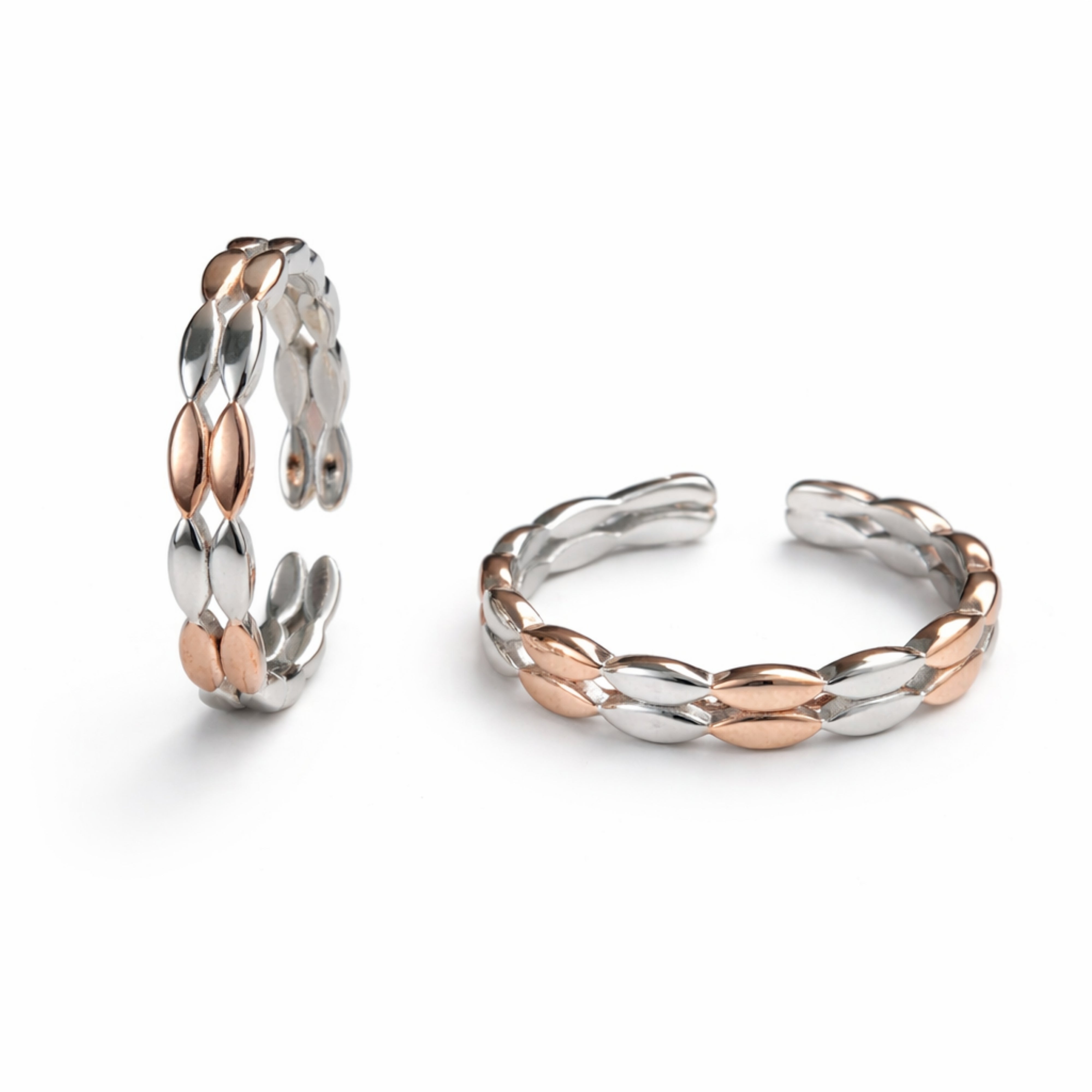 925 Sterling Silver Dual Tone Braided Leaf Design Adjustable Ring