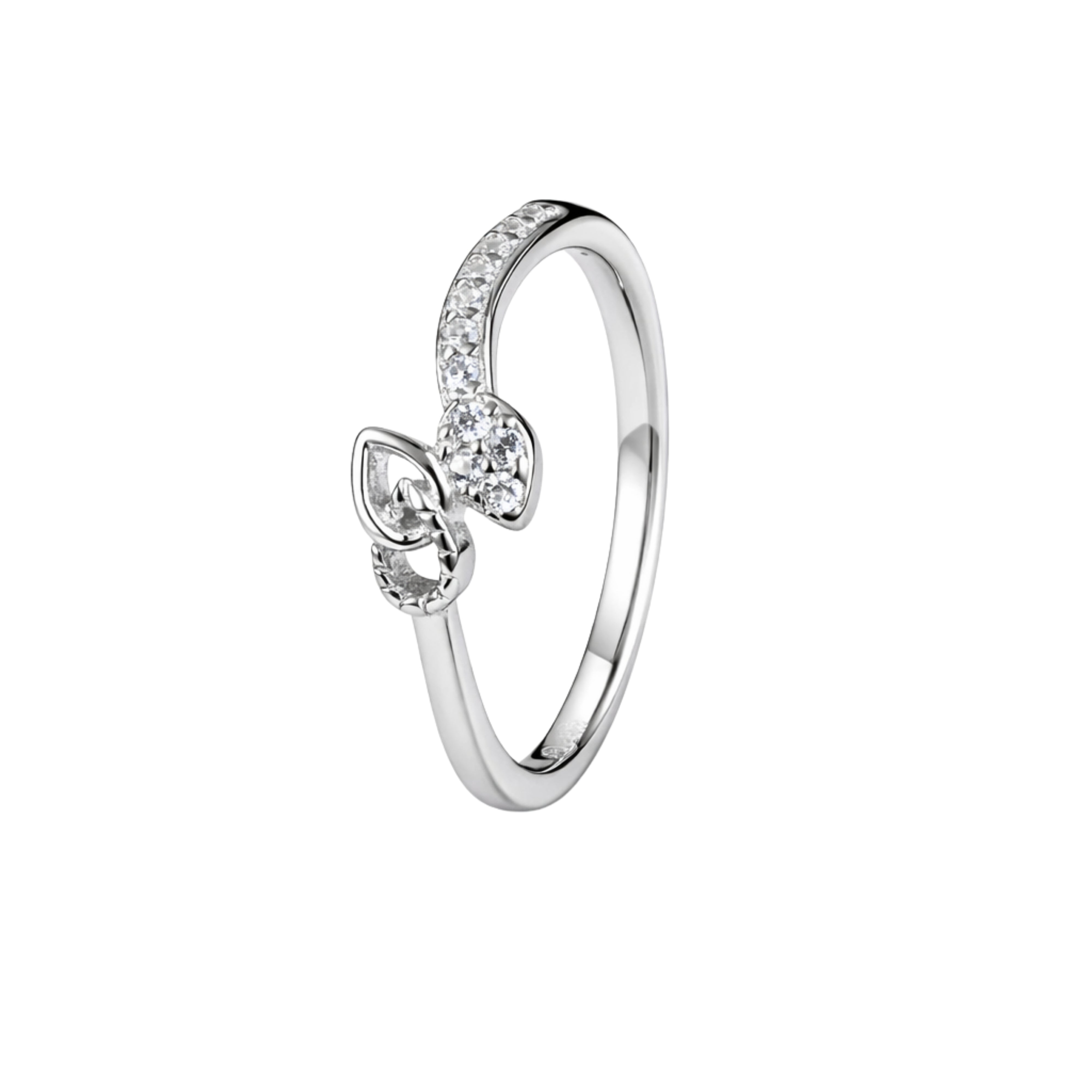 925 Sterling Silver Butterfly Leaf Crystal Ring