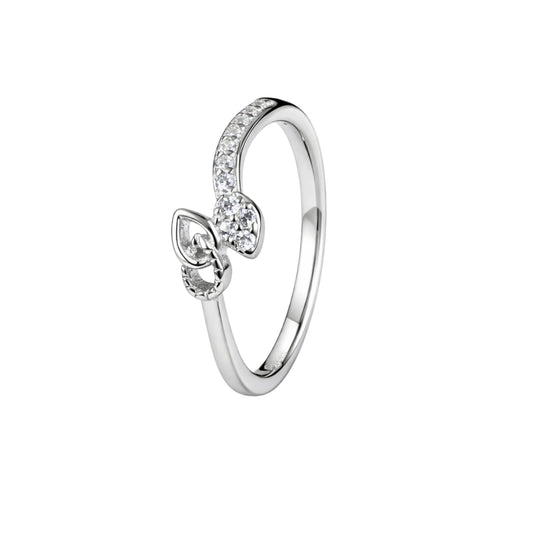 925 Sterling Silver Butterfly Leaf Crystal Ring