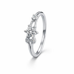 925 Sterling Silver Floral Drop Crystal Ring