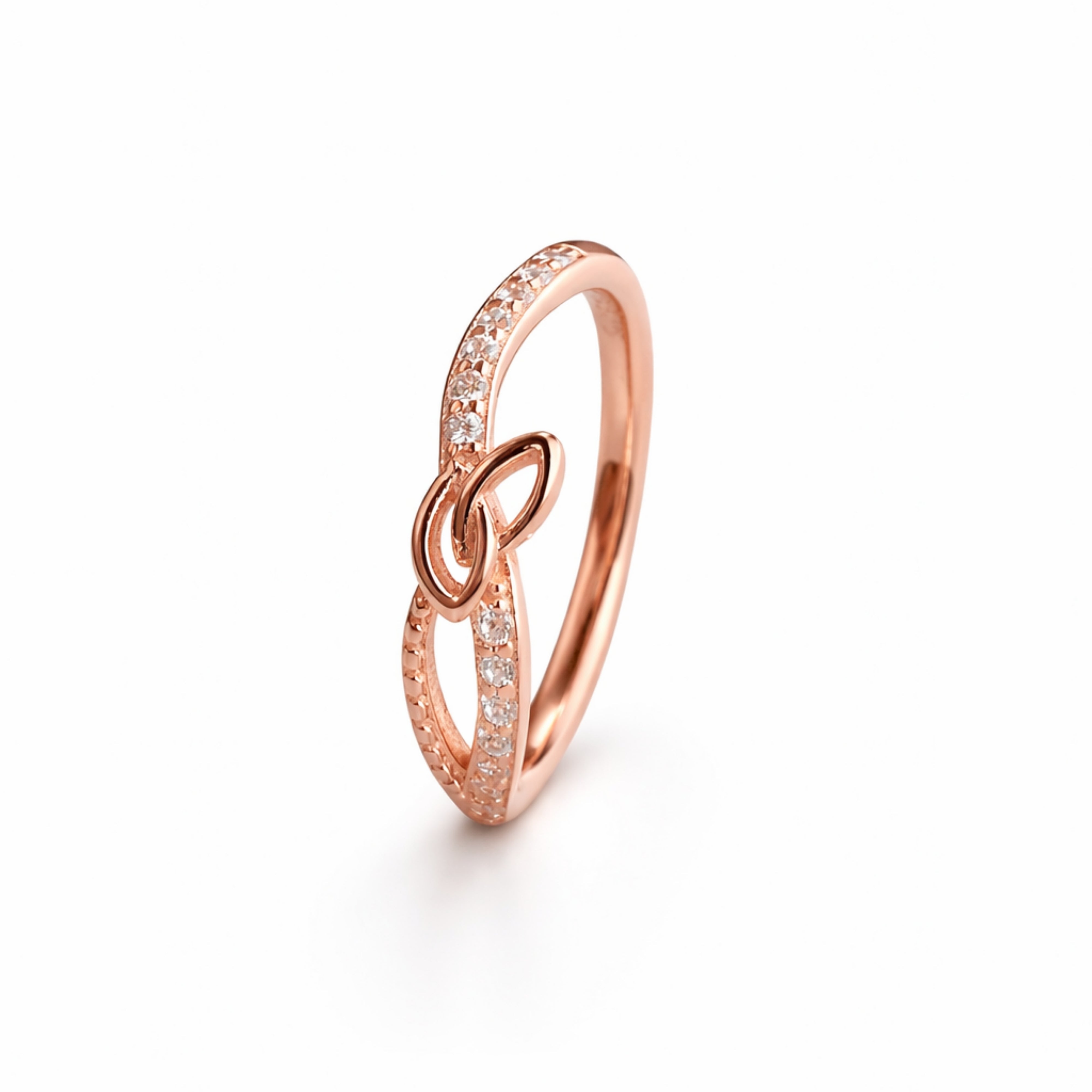 925 Sterling Silver Rose Gold Double Heart Crystal Ring