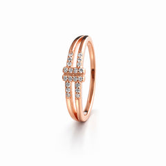 925 Sterling Silver Rose Gold Double Band Crystal Bar Ring