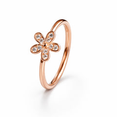 925 Sterling Silver Rose Gold Floral Crystal  Ring