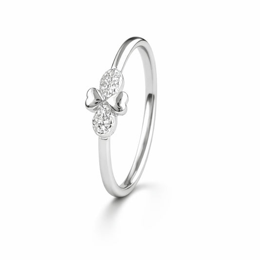 925 Sterling Silver Butterfly Bow Ring with Crystal Stones for Women