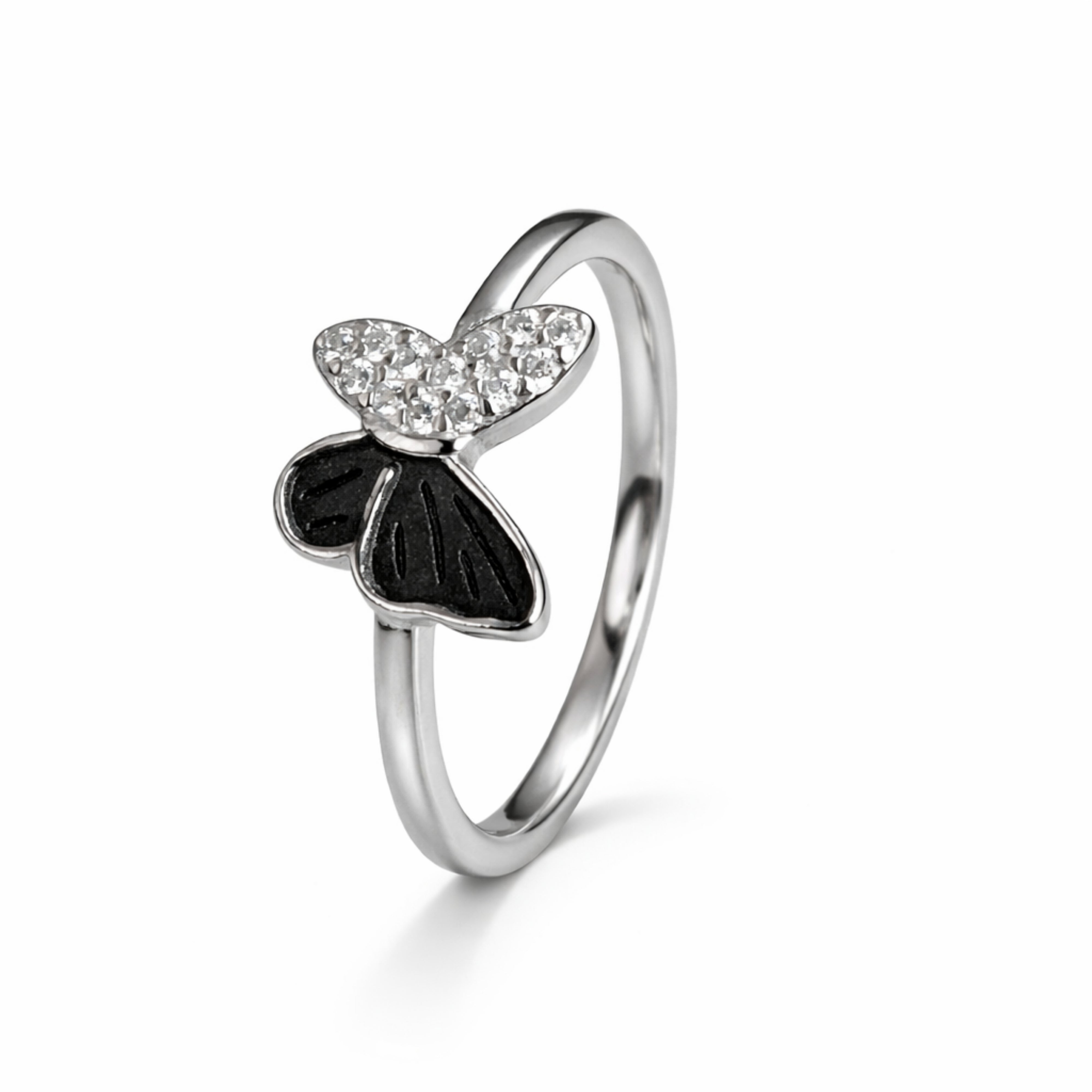 925 Sterling Silver Black & Crystal Butterfly Ring