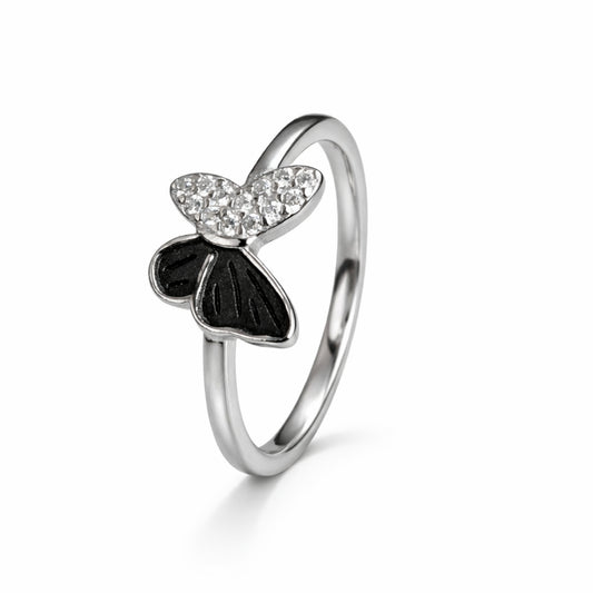 925 Sterling Silver Black & Crystal Butterfly Ring