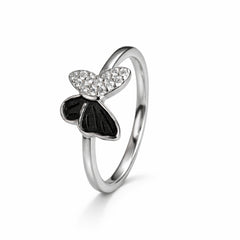 925 Sterling Silver Black & Crystal Butterfly Ring