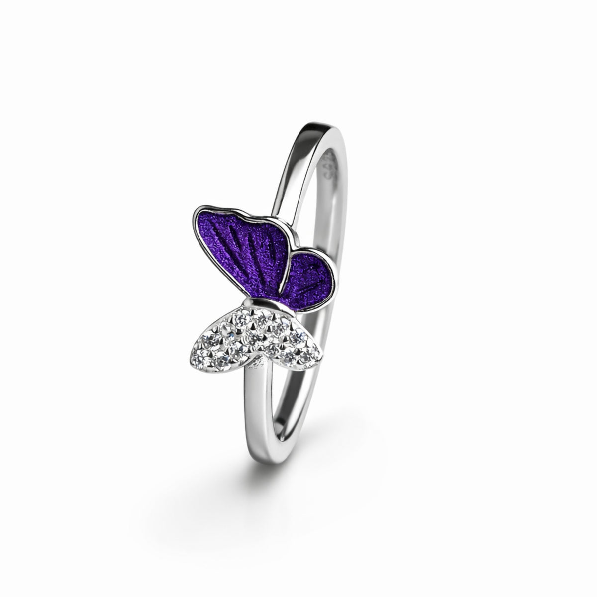 925 Sterling Silver Purple & Crystal Butterfly Ring