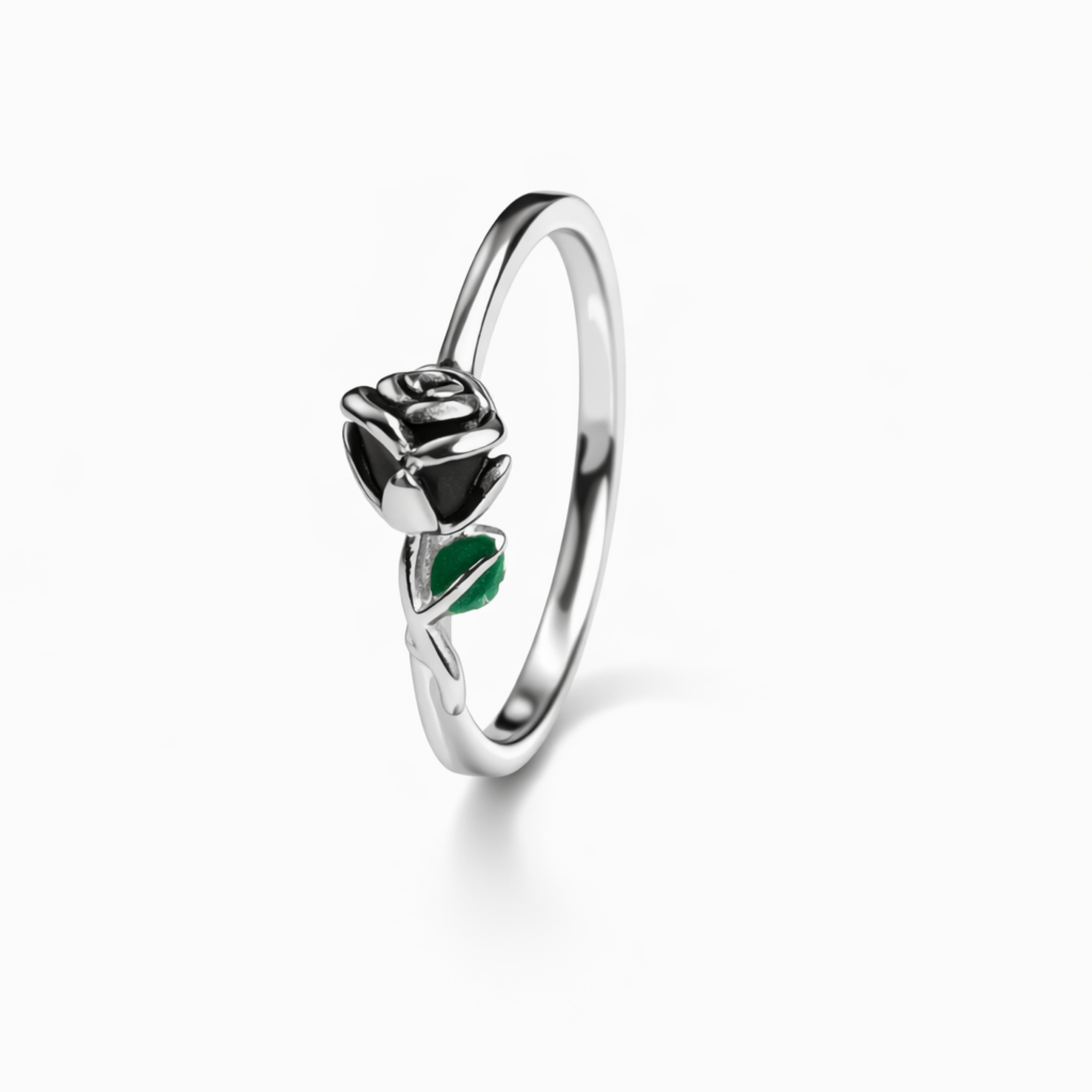 925 Sterling Silver Black Rose Enamel Ring