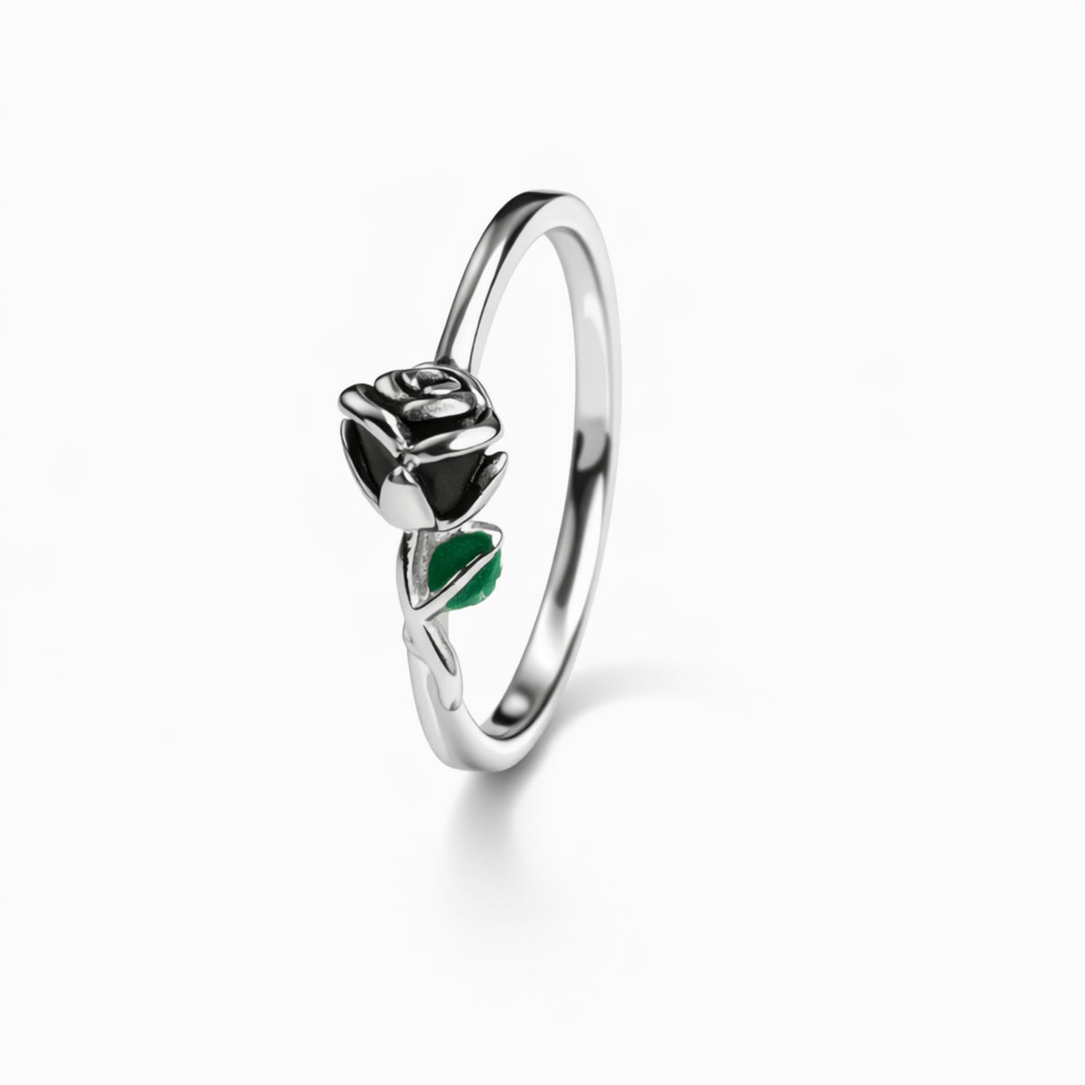 925 Sterling Silver Black Rose Enamel Ring