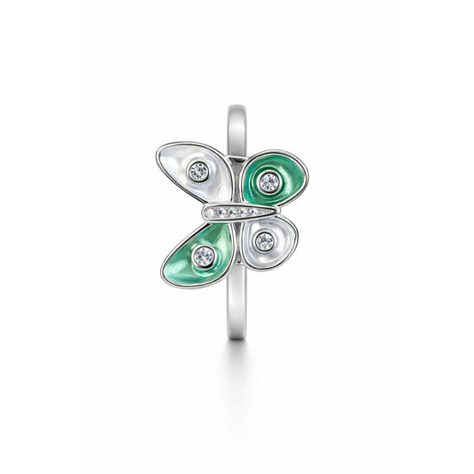925 Sterling Silver Green & White Butterfly Crystal Ring