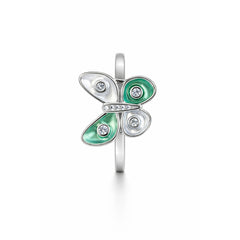 925 Sterling Silver Green & White Butterfly Crystal Ring