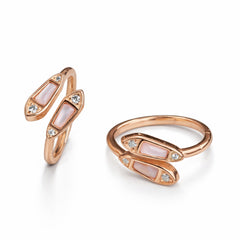 Rose Gold Plated Dual Stone Wrap Ring with Crystal Accents