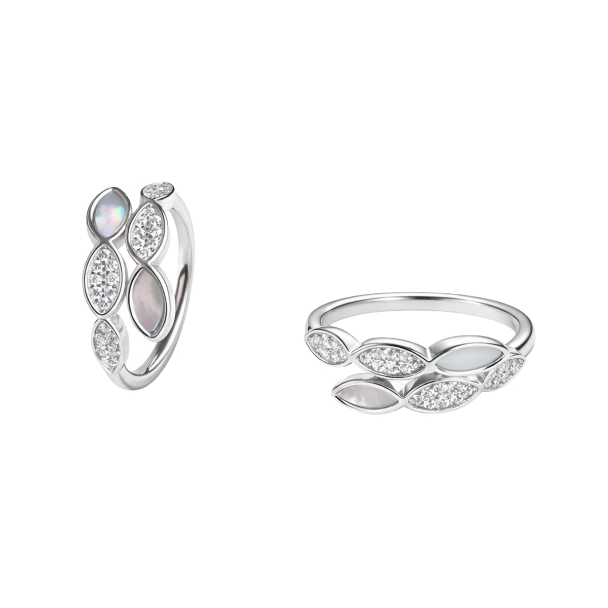 Silver Multi-Leaf Open Ring with Crystal & Opal Finish