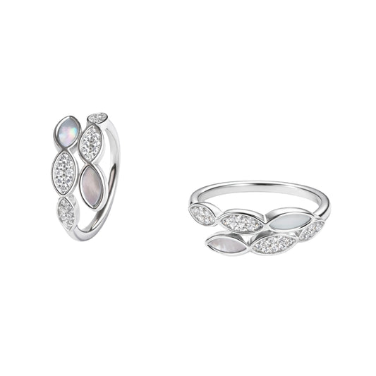 Silver Multi-Leaf Open Ring with Crystal & Opal Finish
