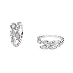 Silver Multi-Leaf Open Ring with Crystal & Opal Finish