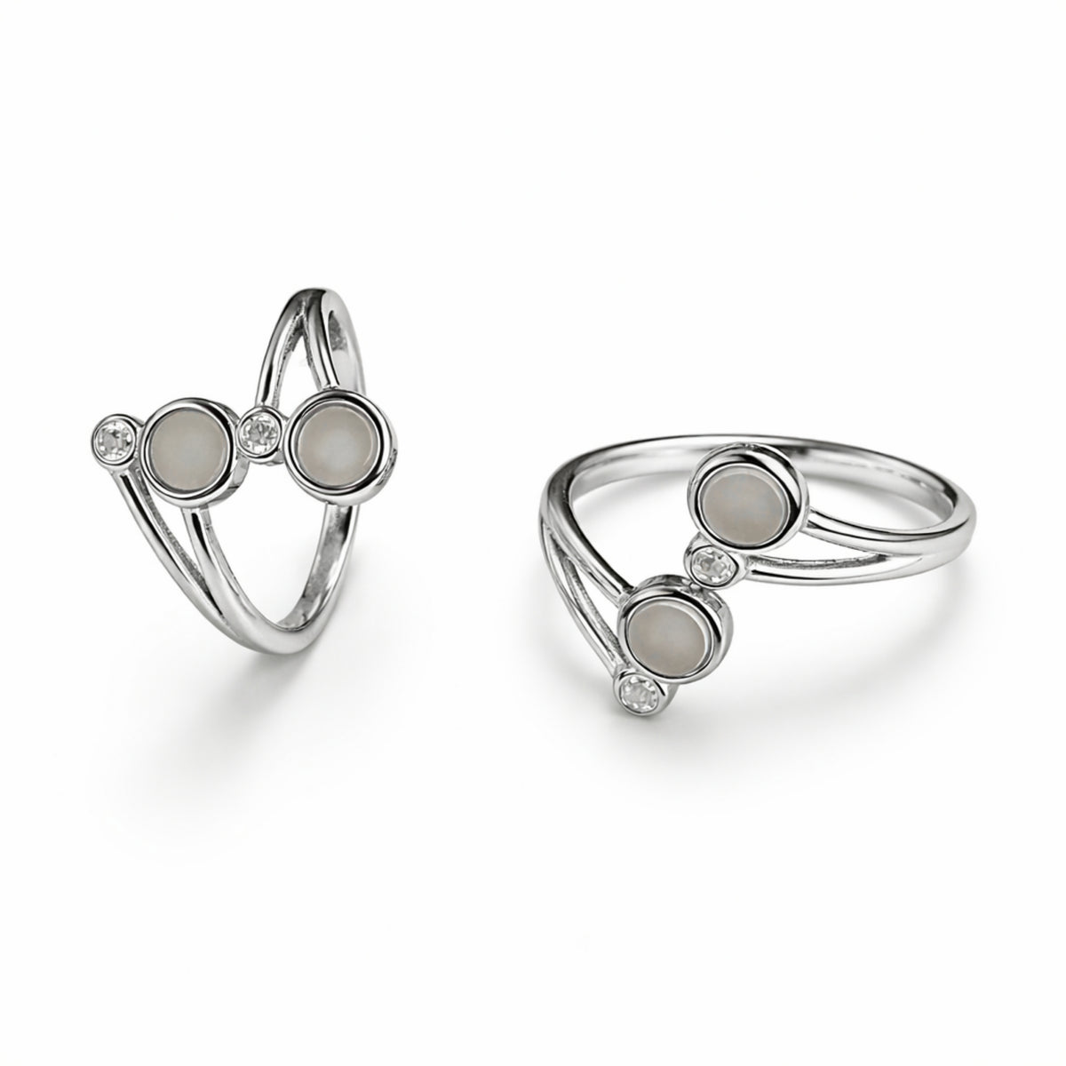Silver Dual Stone Open Ring with Crystal Accent
