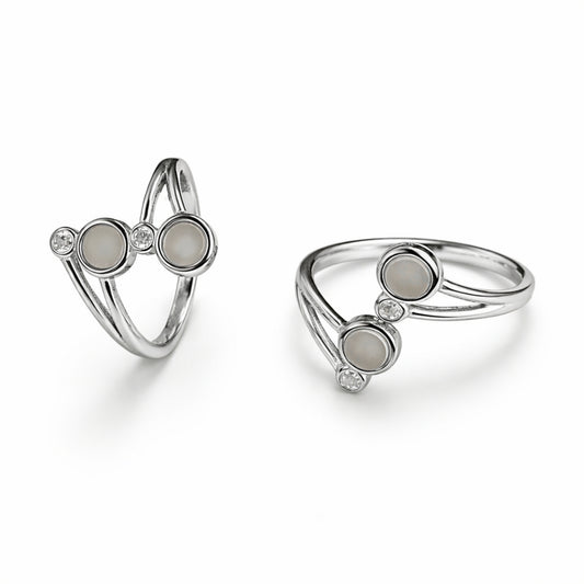 Silver Dual Stone Open Ring with Crystal Accent