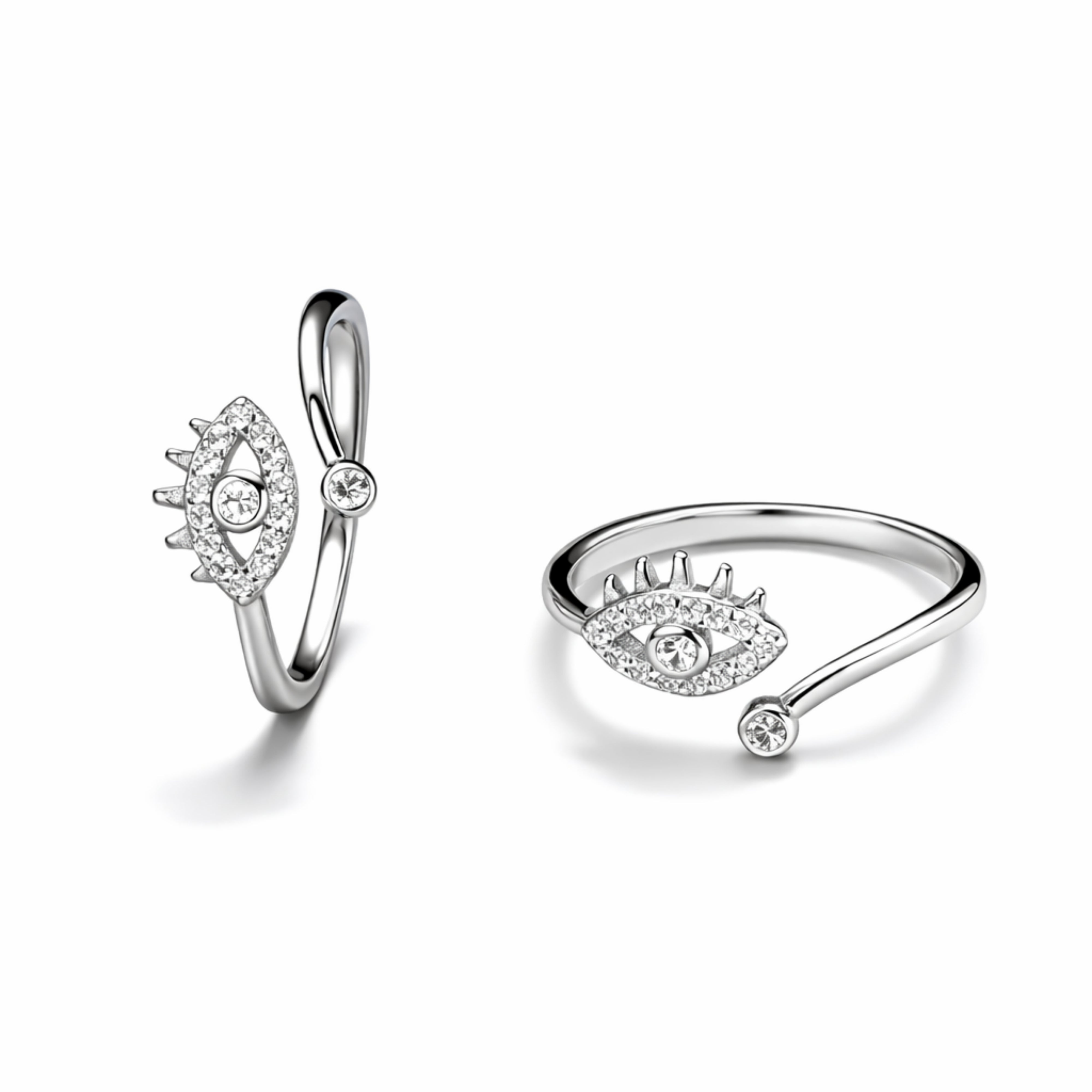 Silver Evil Eye Open Ring with Crystal Detailing