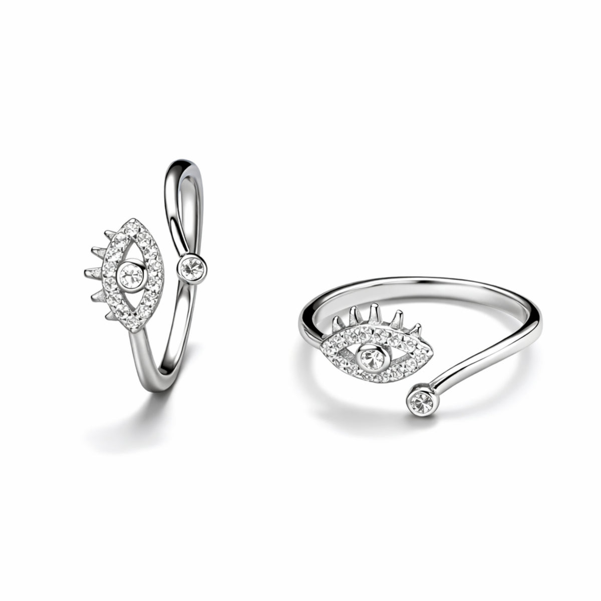 Silver Evil Eye Open Ring with Crystal Detailing